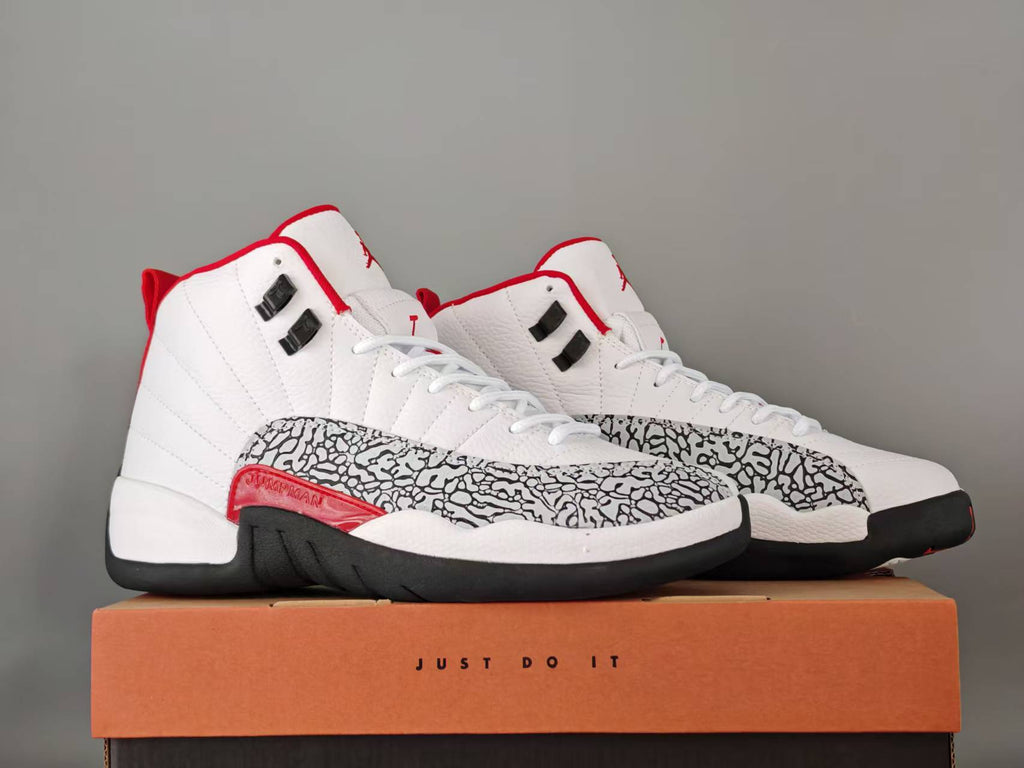 Air Jordan 12 Retro White / Red Elephant Print