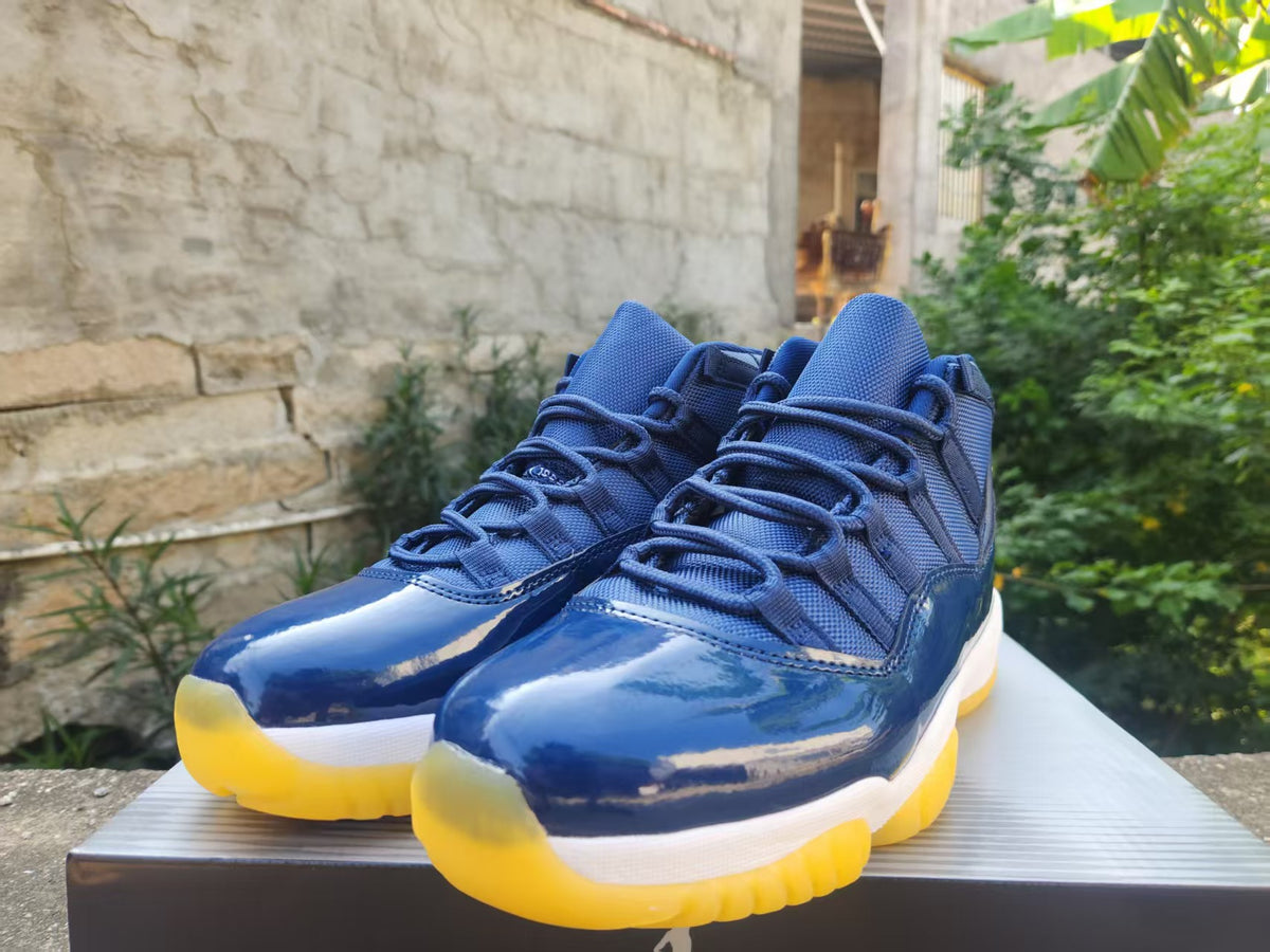 AJ11-Inspired High-Top Sneaker - Midnight Navy & Yellow