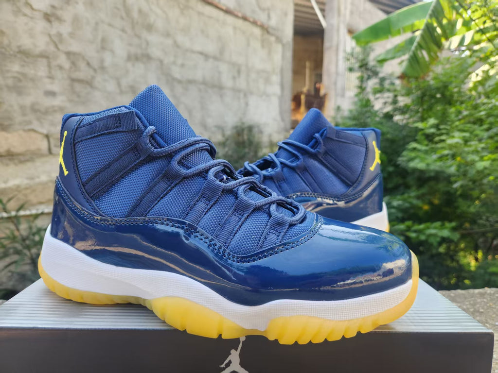 AJ11-Inspired High-Top Sneaker - Midnight Navy & Yellow