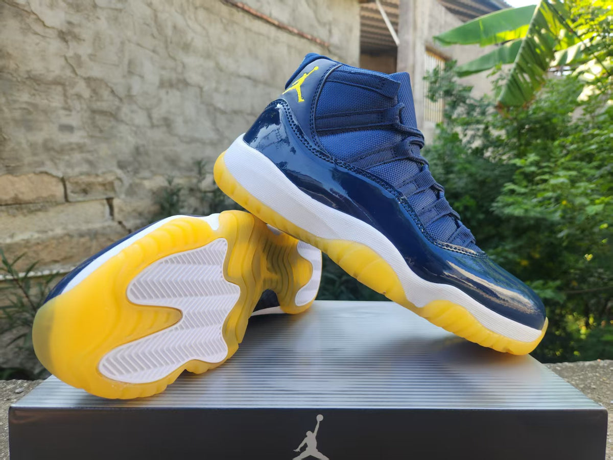 AJ11-Inspired High-Top Sneaker - Midnight Navy & Yellow