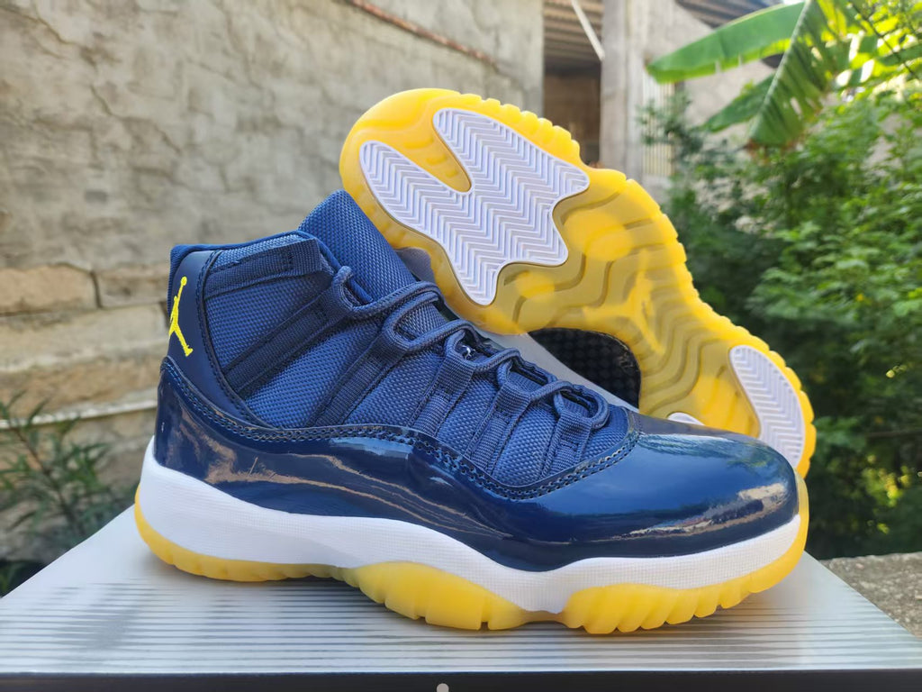 AJ11-Inspired High-Top Sneaker - Midnight Navy & Yellow